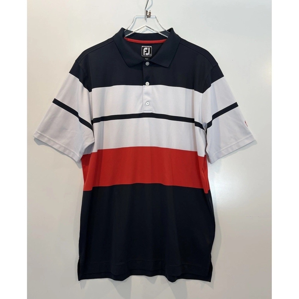 FootJoy Mens XL Athletic Fit ProDry Golf Polo Shirt Navy White Red Colorblock